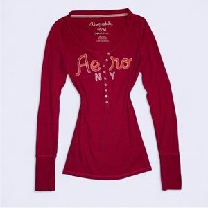 Aeropostale y2k hot pink long sleeve henley top